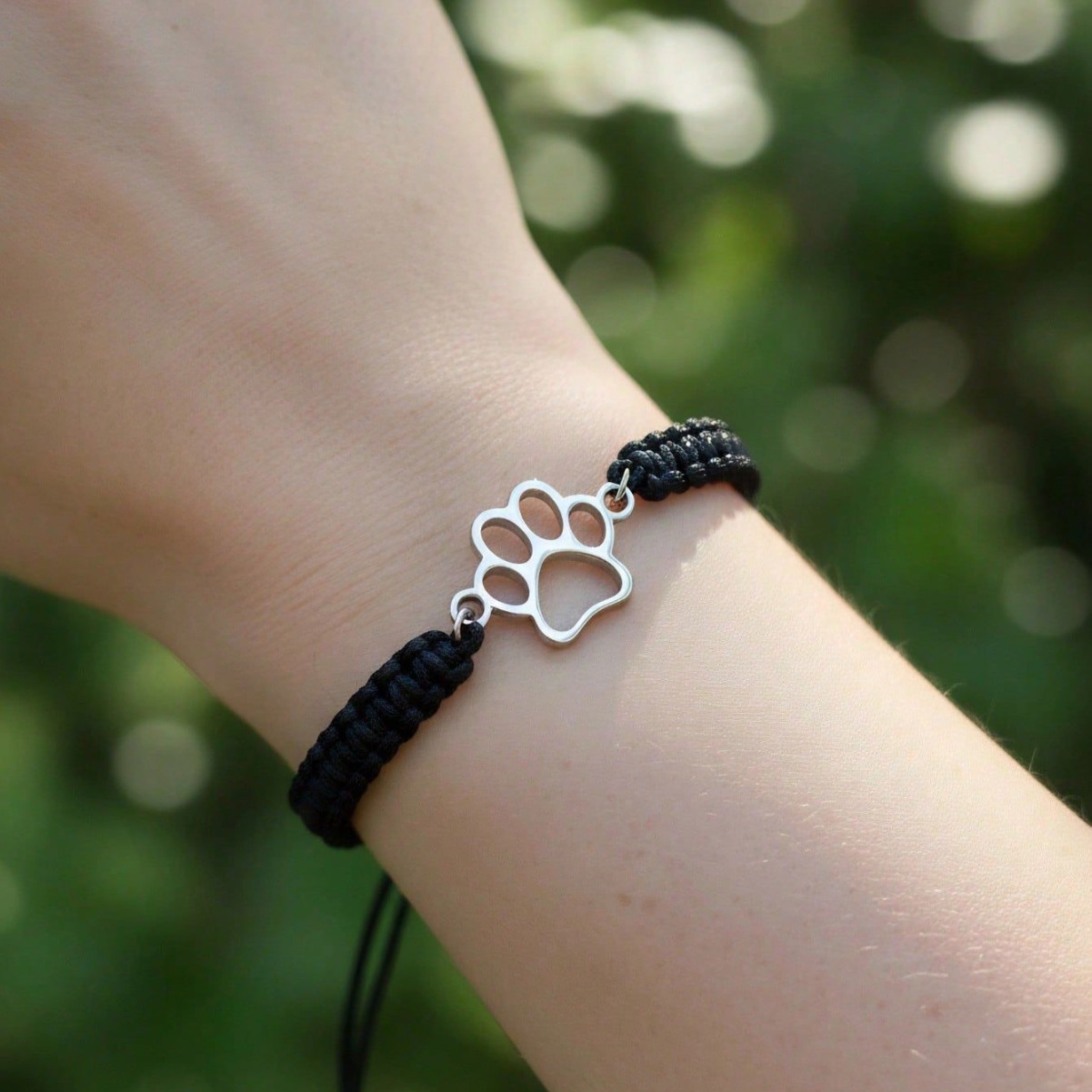 Stainless Steel Dog Paw Pendant With A Hand-woven Flat-knot Adjustable Wrist Cord