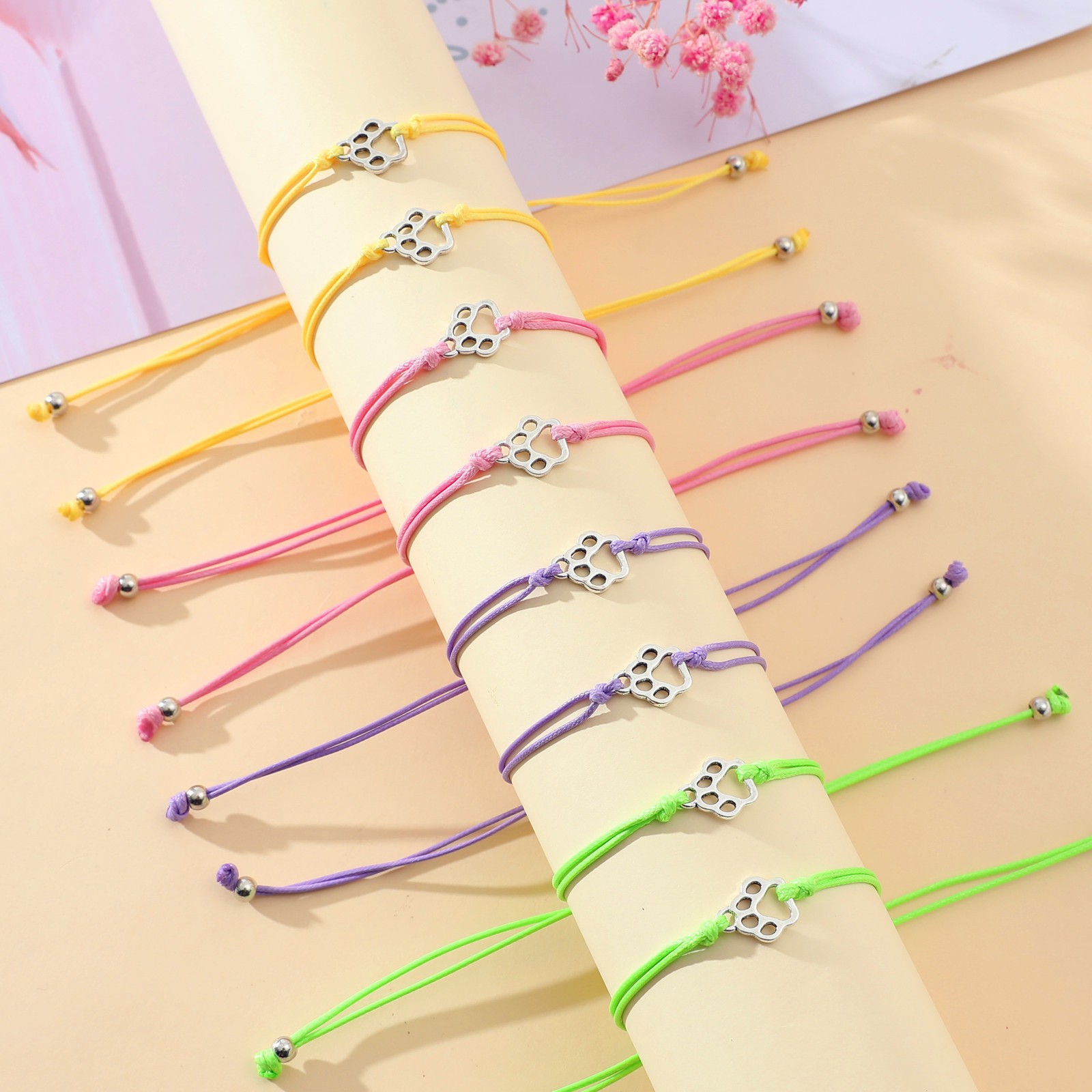 Multicolor Thread Cat Paw Print Hand-knitted Blessing Bracelet
