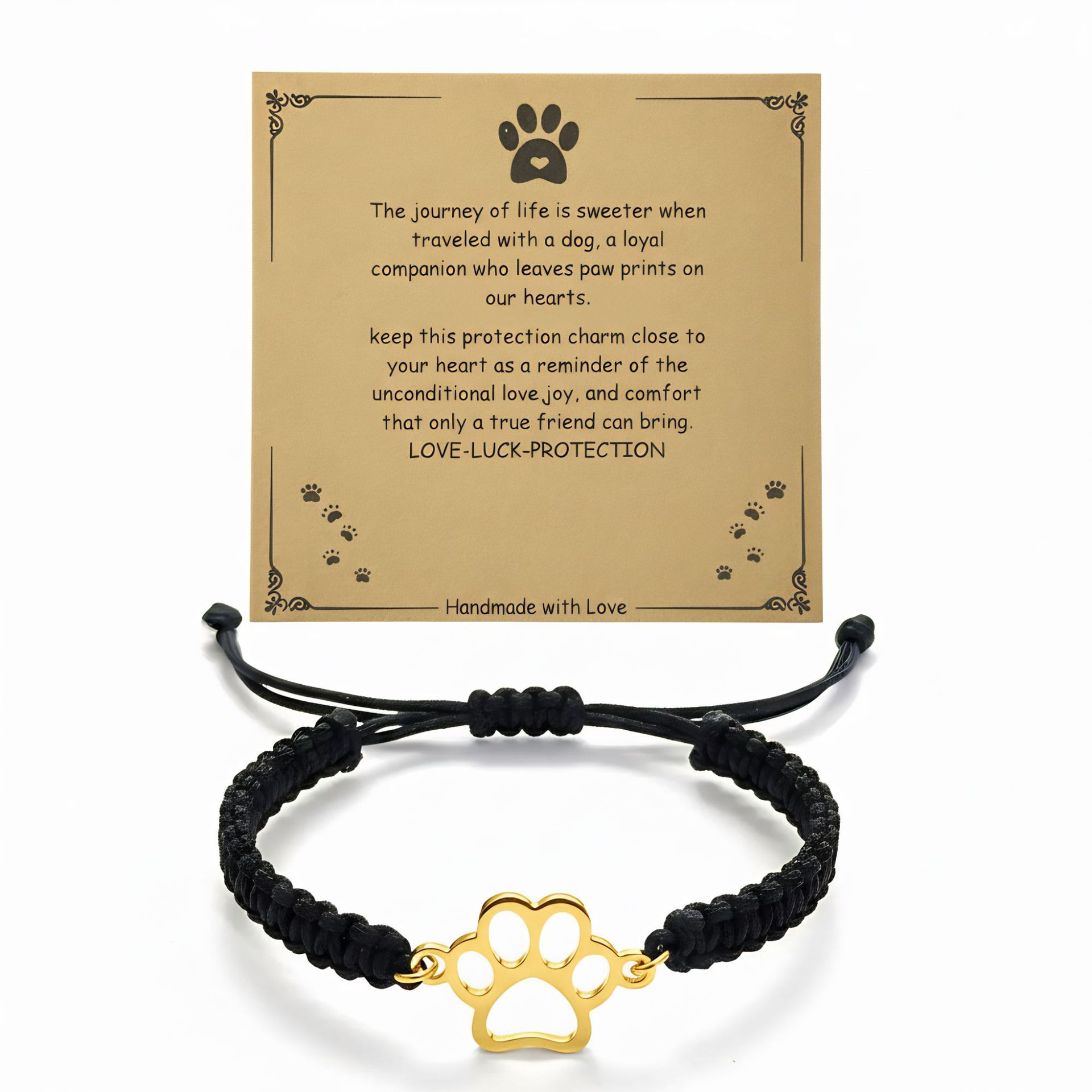 Stainless Steel Dog Paw Pendant With A Hand-woven Flat-knot Adjustable Wrist Cord