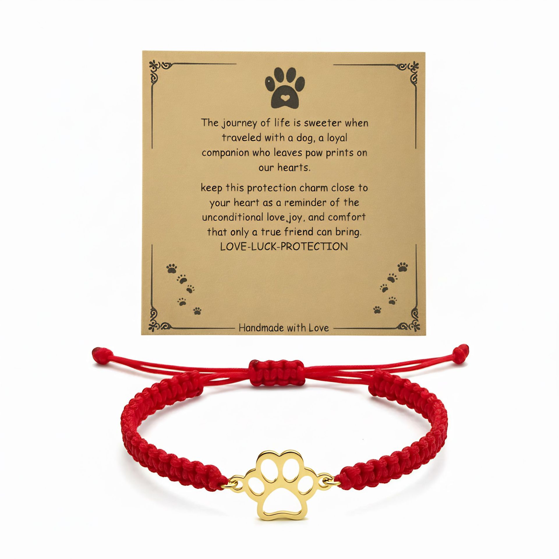 Stainless Steel Dog Paw Pendant With A Hand-woven Flat-knot Adjustable Wrist Cord