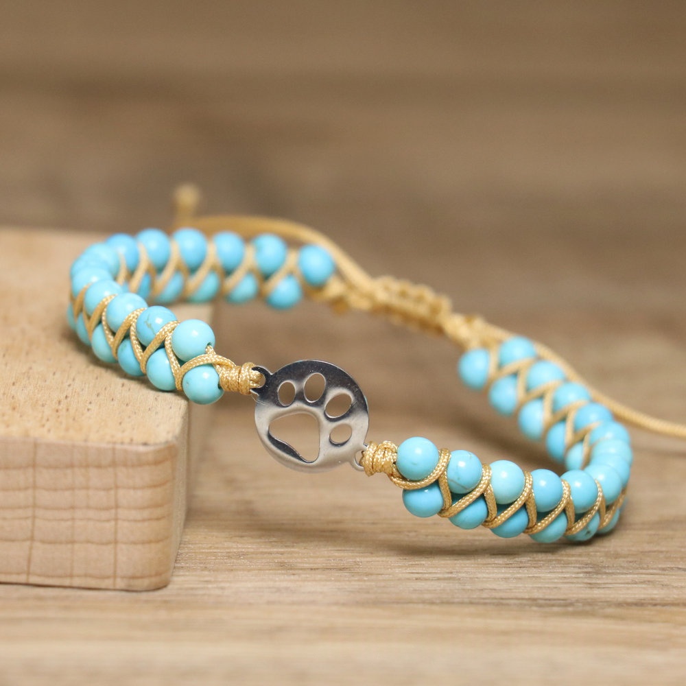 Natural Stone Turquoise Double-Strand Braided Beaded Bracelet