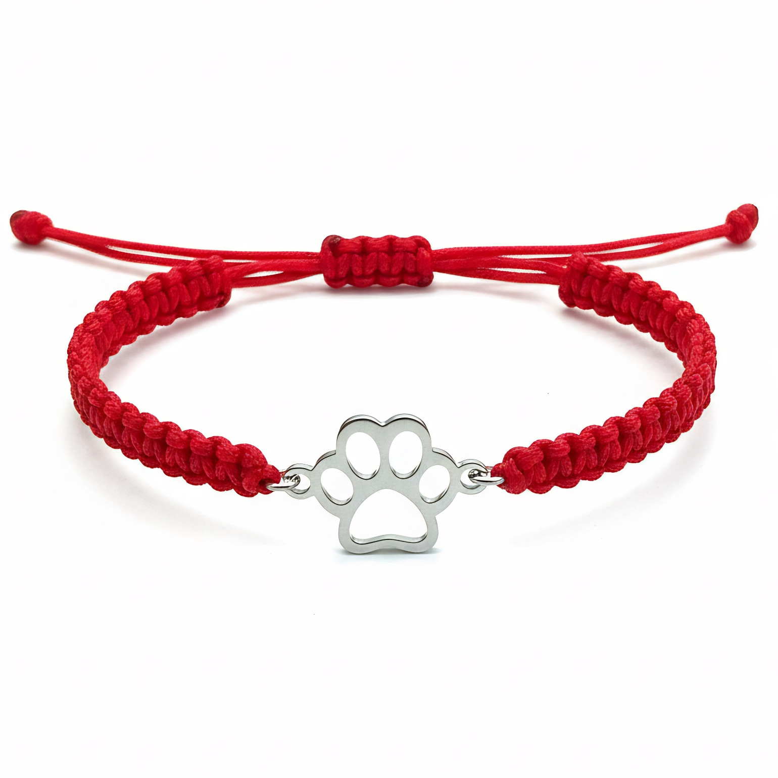 Stainless Steel Dog Paw Pendant With A Hand-woven Flat-knot Adjustable Wrist Cord
