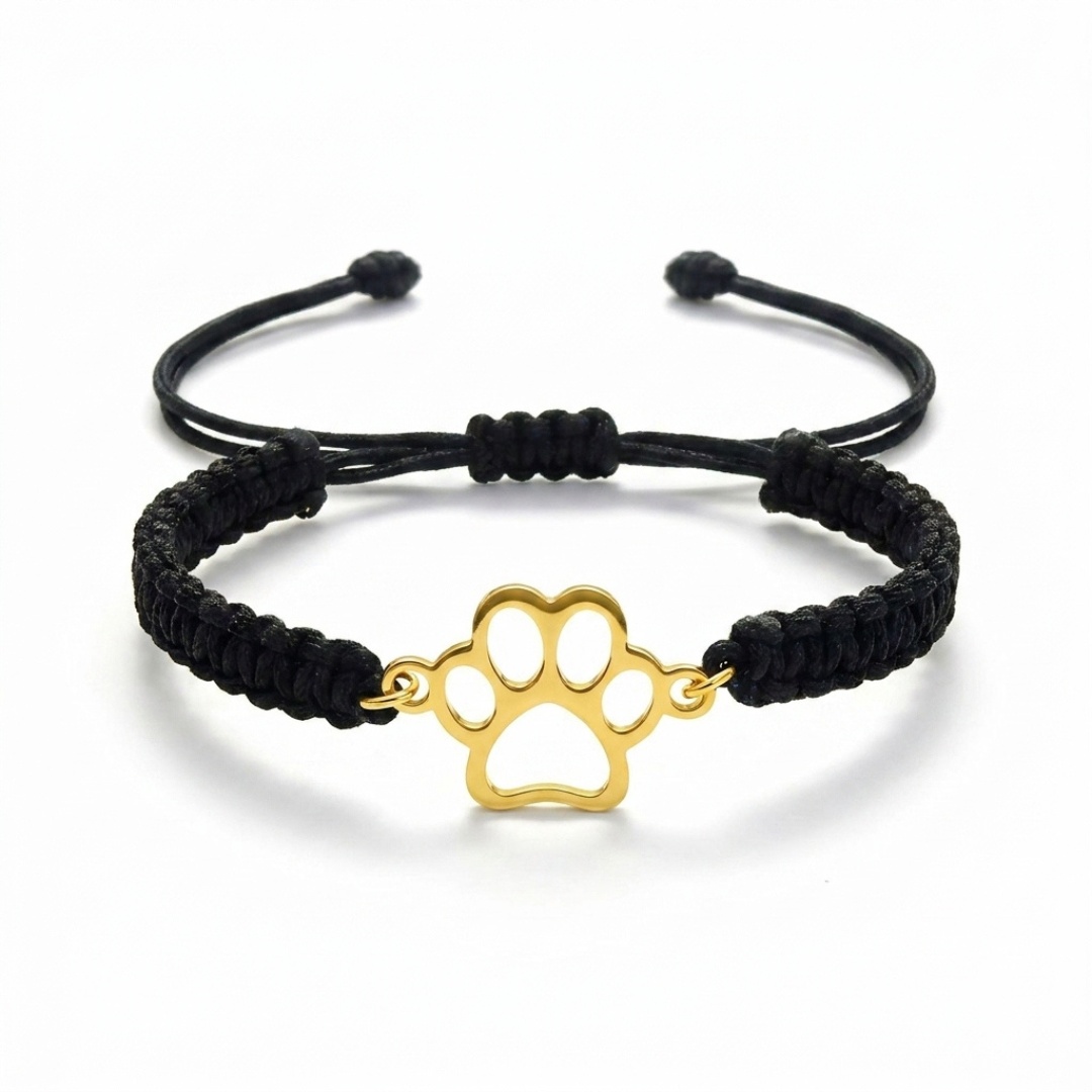 Stainless Steel Dog Paw Pendant With A Hand-woven Flat-knot Adjustable Wrist Cord
