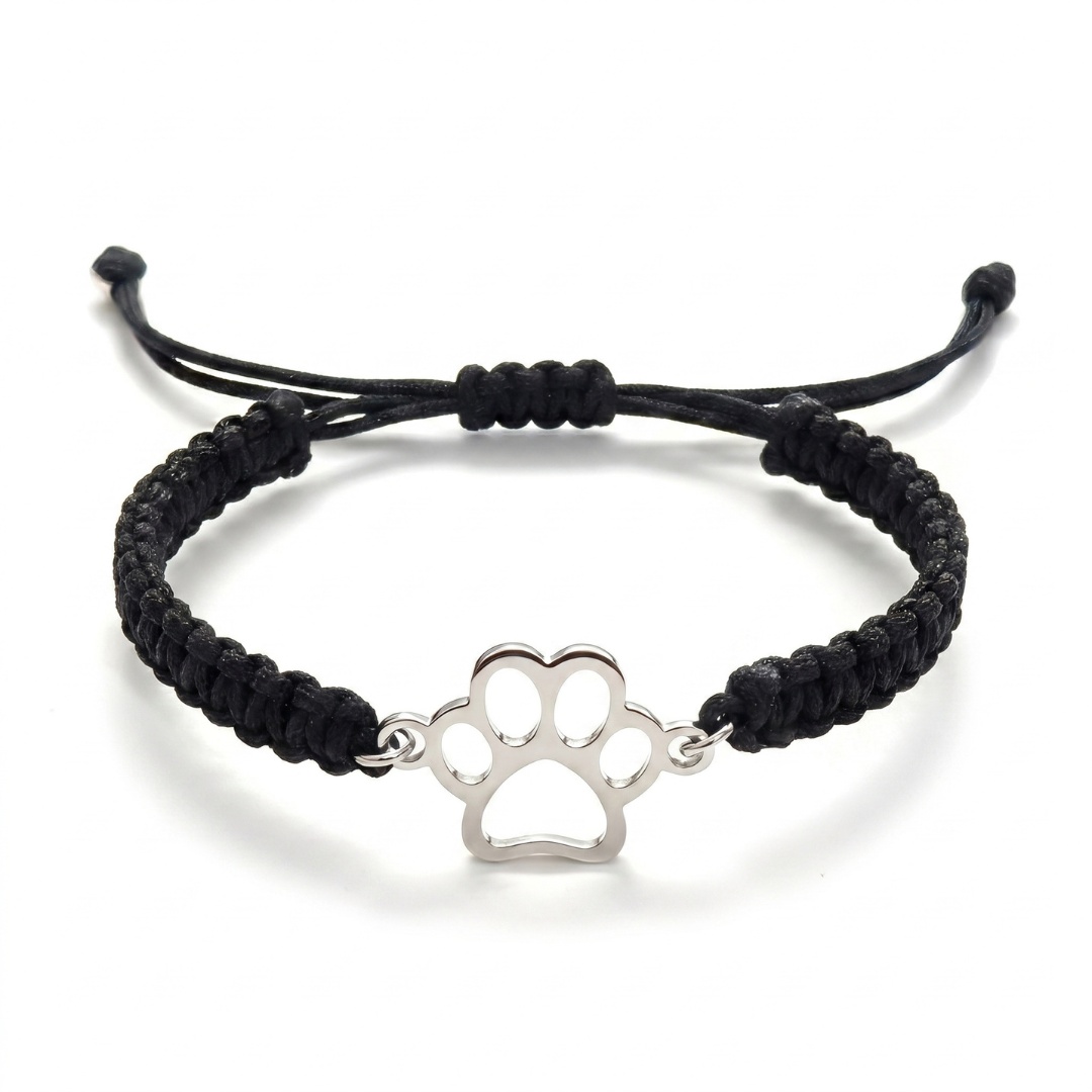 Stainless Steel Dog Paw Pendant With A Hand-woven Flat-knot Adjustable Wrist Cord